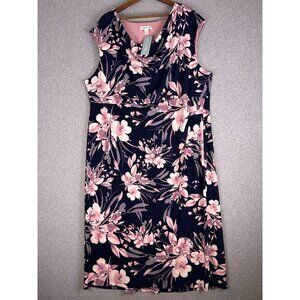 Coldwater Creek Maxi Dress Women 24W Navy Pink Floral Shift Stretch Cocktail NWT